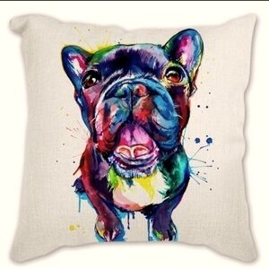 French Bulldog 18" Decorative Watercolor Paint Splatter Throw Pillow Case Cover